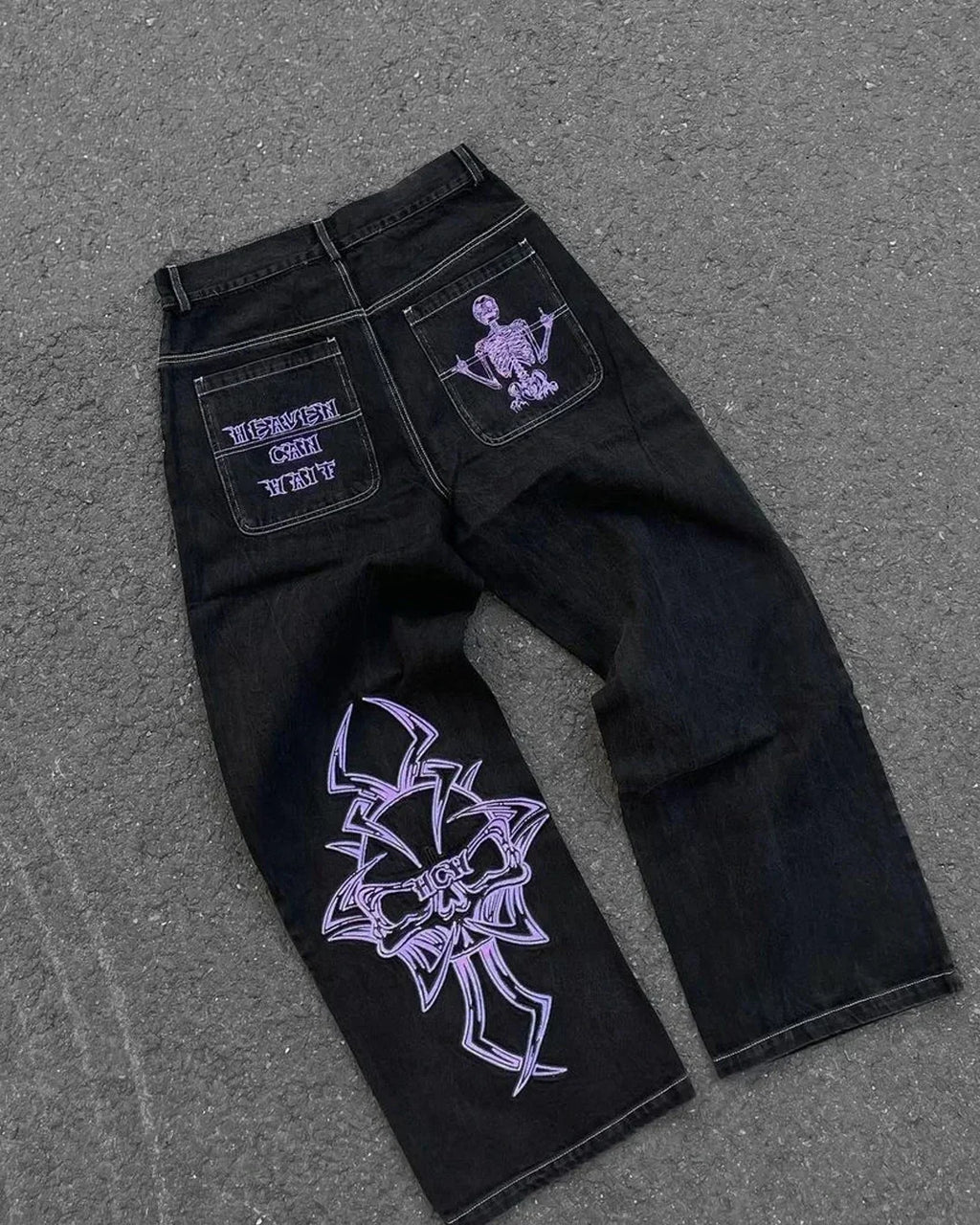 Street Trend Embroidered Loose Jeans - Unisex
