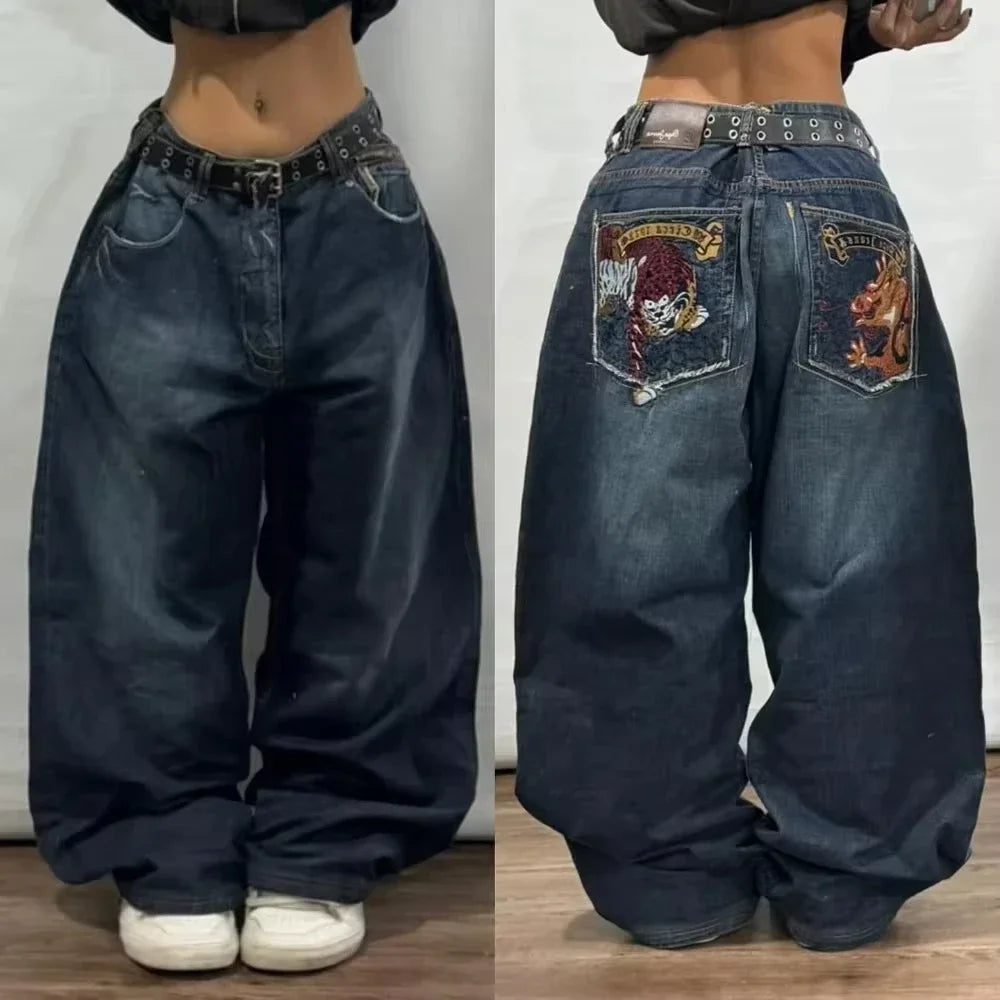 Street Trend Embroidered Loose Jeans - Unisex