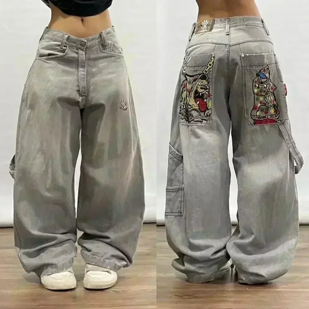 Street Trend Embroidered Loose Jeans - Unisex