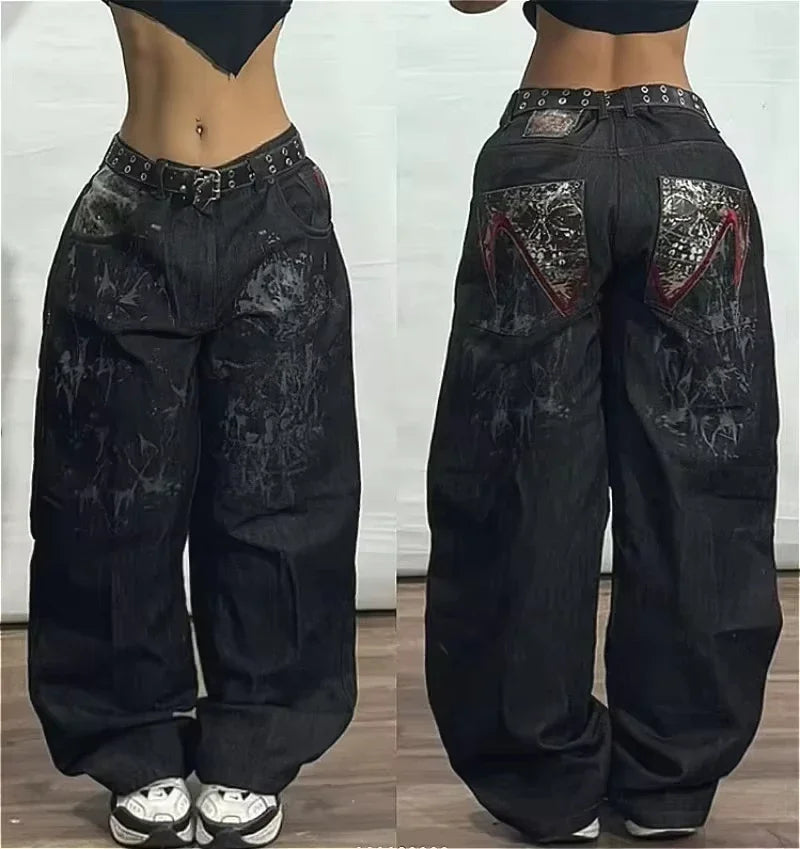 Street Trend Embroidered Loose Jeans - Unisex