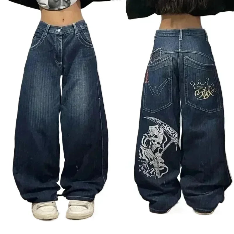 Street Trend Embroidered Loose Jeans - Unisex